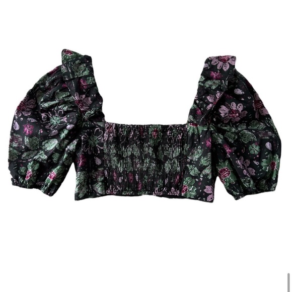 Zara Floral Ruffle Puff Sleeve Crop Top M - Picture 6 of 11